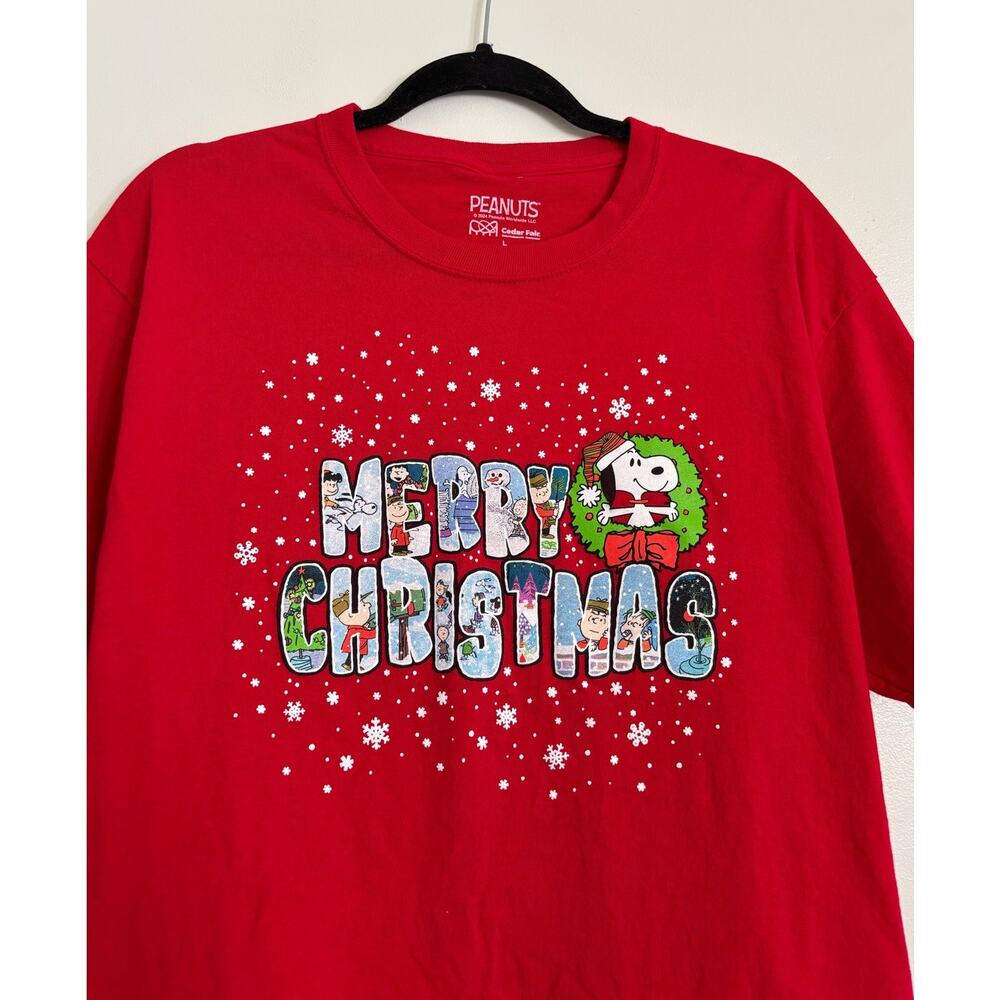 Red Peanuts 'Merry Christmas' Character Cotton Graphic T-Shirt L - Picture 2 of 3